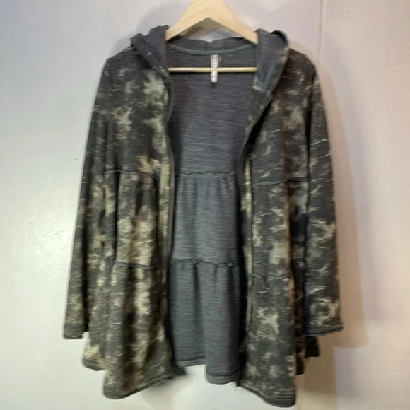 #0084 Mur Mur -Long Olive & Cream Zip Up Flare Cute Sweatshirt. - Picture 6 of 11